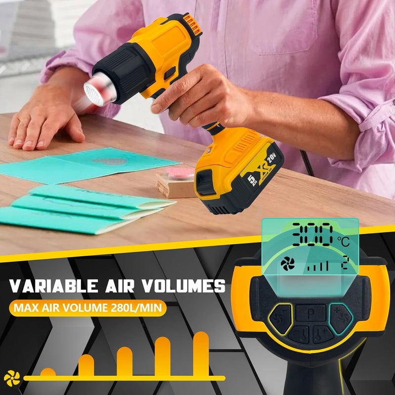 RAYLEEY Cordless Heat Gun for Dewalt 20V Battery, 122℉-1022℉ Hot Air Gun with Digital LCD Display, Adjustable Temp & Air Flow, 4 Nozzles for Crafts, Shrinking PVC, Paint Stripping (No Battery) - Image 5